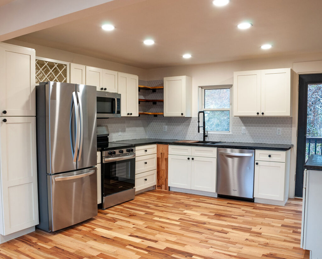 A renovated kitchen interior